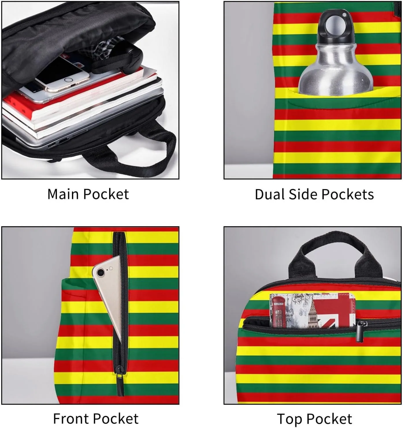 Grenada Flag Stripes Casual Backpacks Large Capacity Laptop Backpack Sports Fitness Rucksack Travel Carry-On Daypack Work Bag for Outdoor Camping