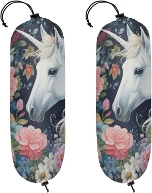 Grocery Plastic Bags Holders and Dispenser, Noble Unicorn Shopping Bag Holder Organizer Beautiful Unicorn Grocery Bag Carrier Storage for Home Kitchen Office Decor, 2PCS