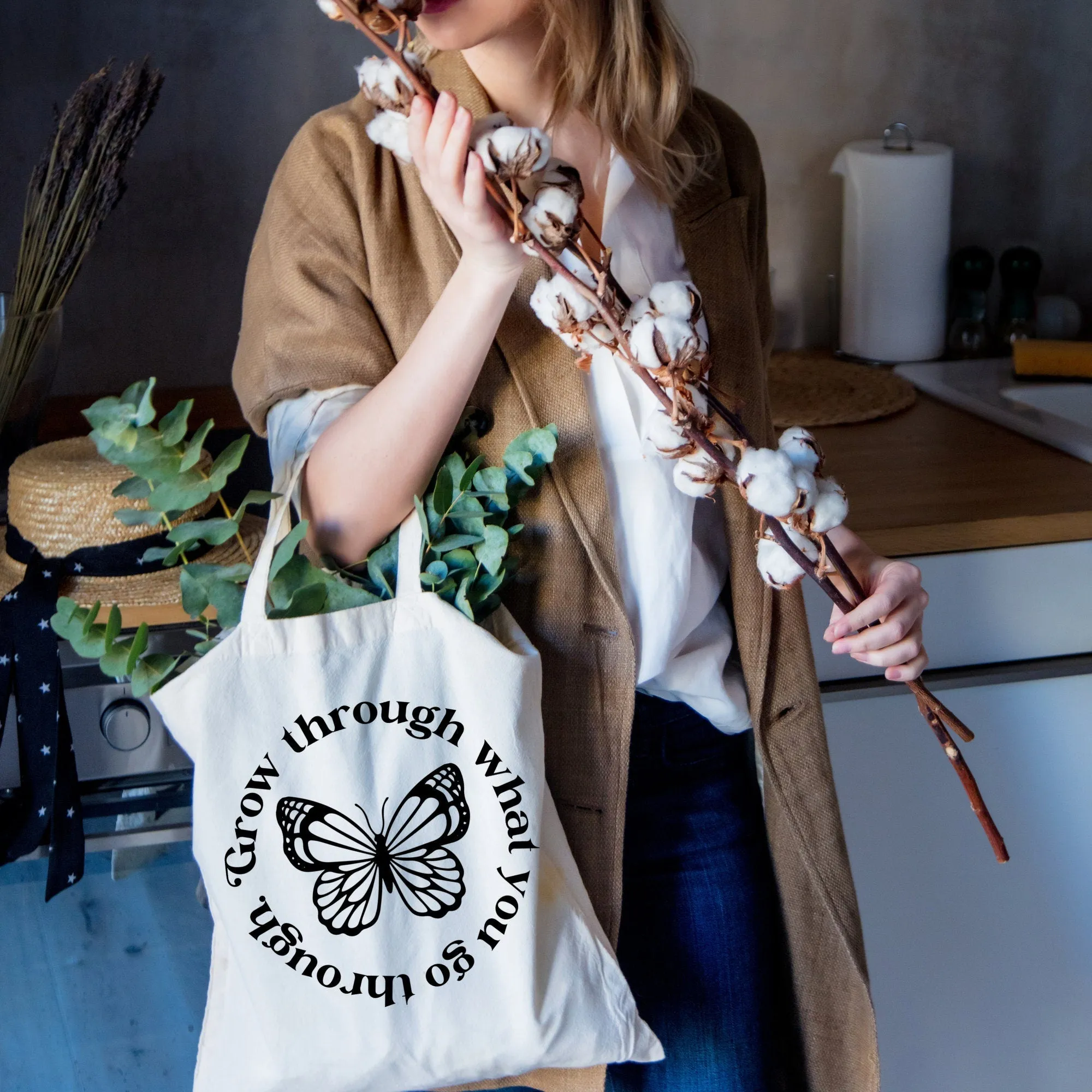 Grow Through What You Go Through Butterfly Tote Bag