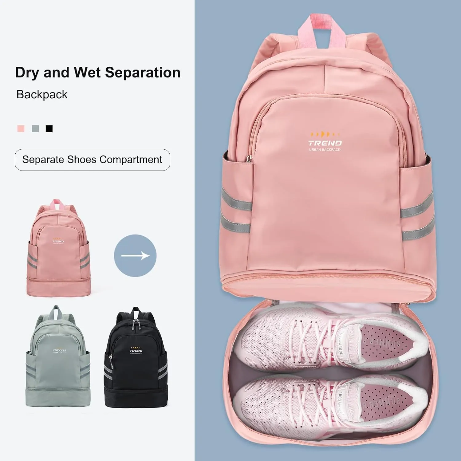 Gym Backpack for Women with Shoes Compartment & Wet Pocket, Large Travel Backpack Waterproof, Sports Backpack Gym Bag