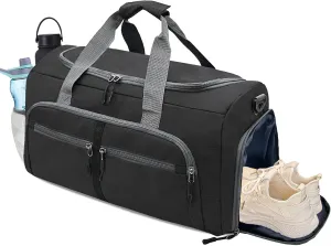 Gym Bag for Men & Women with Shoe & Wet Compartment, 30L Small Duffle Bag for Travel, Sports, Workout, Fitness, Weekender&Overnight(Black)