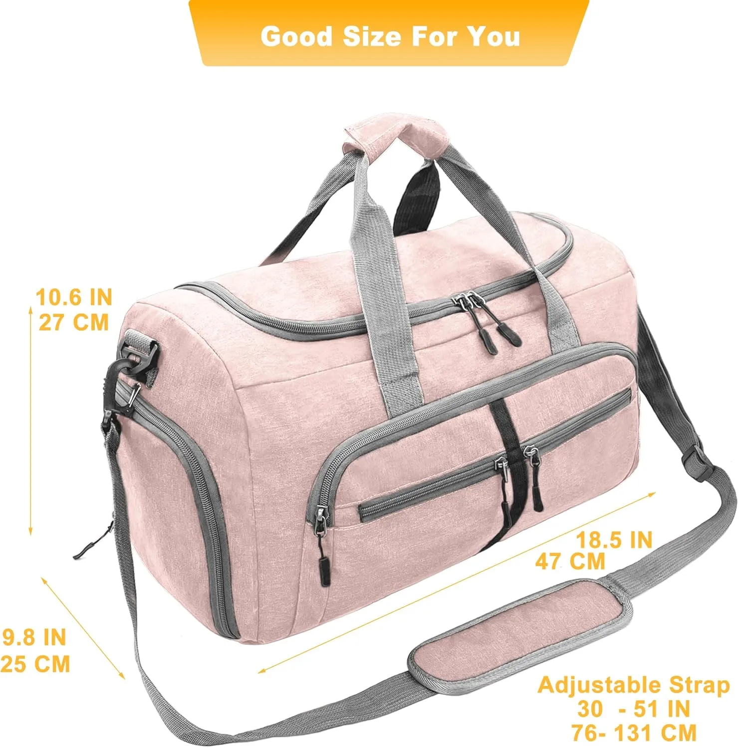 Gym Bag for Men & Women with Shoe & Wet Compartment, 30L Small Duffle Bag for Travel, Sports, Workout, Fitness, Weekender&Overnight(Pink)