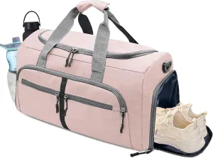 Gym Bag for Men & Women with Shoe & Wet Compartment, 30L Small Duffle Bag for Travel, Sports, Workout, Fitness, Weekender&Overnight(Pink)