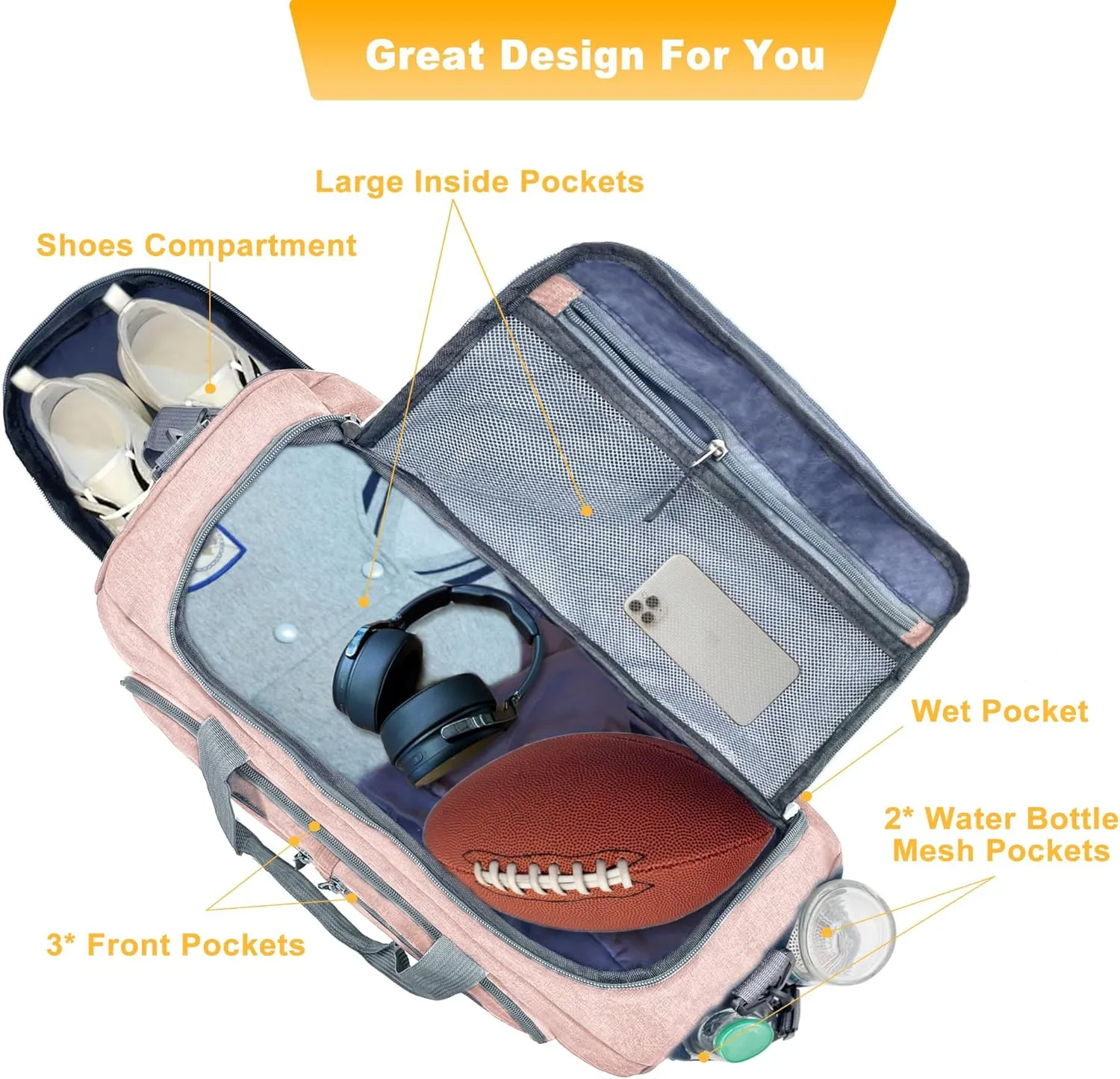 Gym Bag for Men & Women with Shoe & Wet Compartment, 30L Small Duffle Bag for Travel, Sports, Workout, Fitness, Weekender&Overnight(Pink)