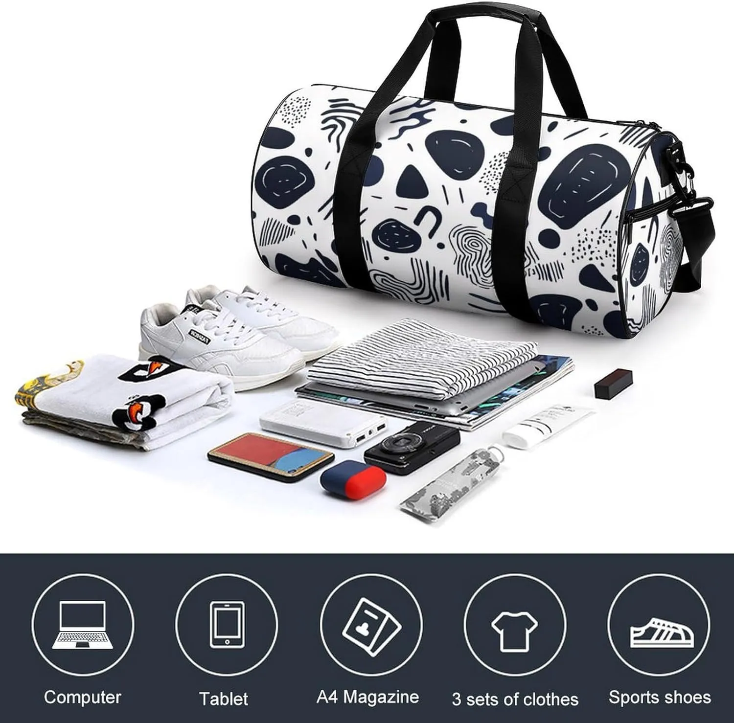 Gym Bag for Men Women Lightweight Sports Duffle Bag with Multiple Compartments Cylindrical Gym Bag for Fitness Travel And Outdoor Activities Ater Resistant Yoga Bag Training Bag Abstract Waves
