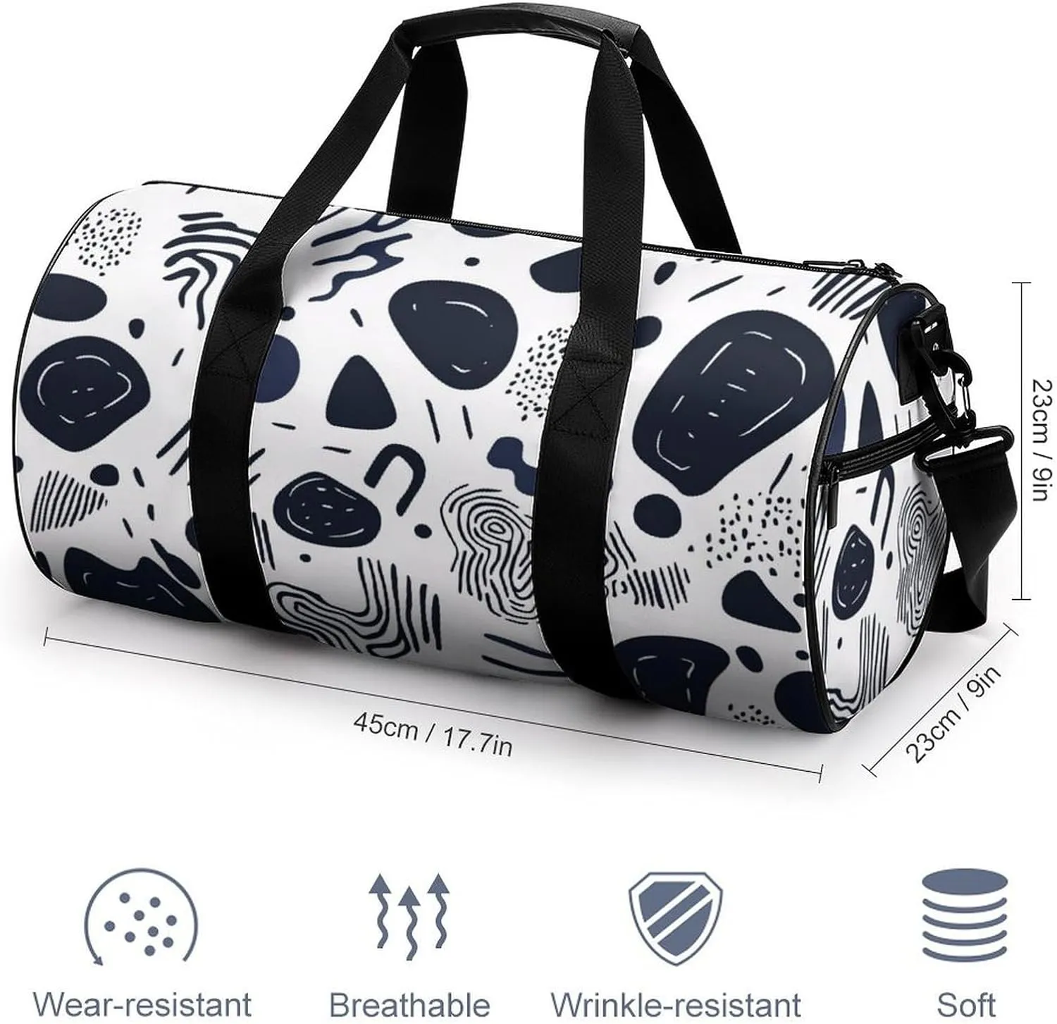 Gym Bag for Men Women Lightweight Sports Duffle Bag with Multiple Compartments Cylindrical Gym Bag for Fitness Travel And Outdoor Activities Ater Resistant Yoga Bag Training Bag Abstract Waves