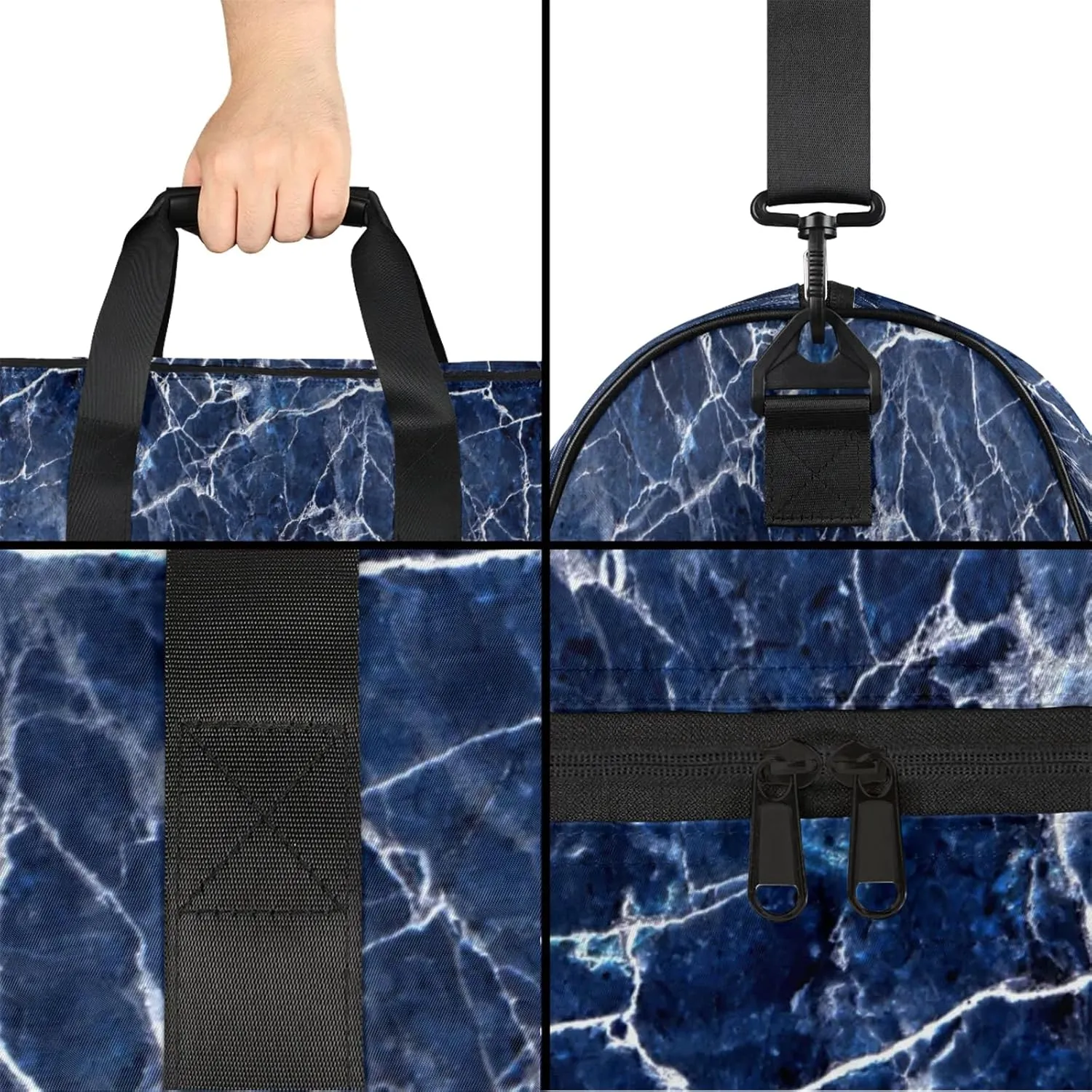 Gym Bag for Women Men Blue Abstract Marble Travel Duffle Bag with Shoe Compartment Waterproof Sports Tote Bags Large Overnight Weekender Bags for Travel Swimming Gym Yoga Dance