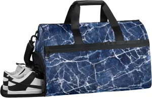Gym Bag for Women Men Blue Abstract Marble Travel Duffle Bag with Shoe Compartment Waterproof Sports Tote Bags Large Overnight Weekender Bags for Travel Swimming Gym Yoga Dance