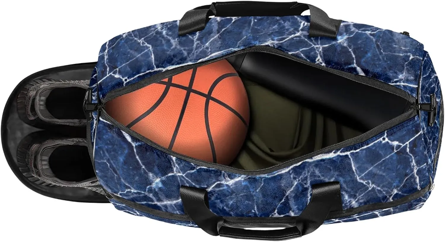 Gym Bag for Women Men Blue Abstract Marble Travel Duffle Bag with Shoe Compartment Waterproof Sports Tote Bags Large Overnight Weekender Bags for Travel Swimming Gym Yoga Dance