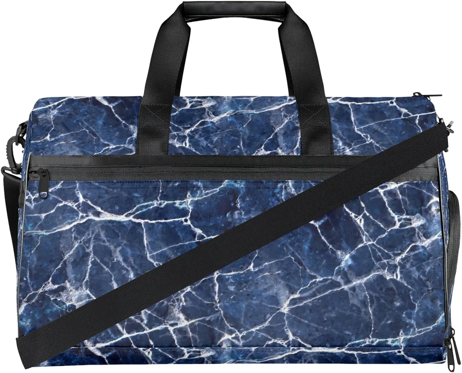 Gym Bag for Women Men Blue Abstract Marble Travel Duffle Bag with Shoe Compartment Waterproof Sports Tote Bags Large Overnight Weekender Bags for Travel Swimming Gym Yoga Dance