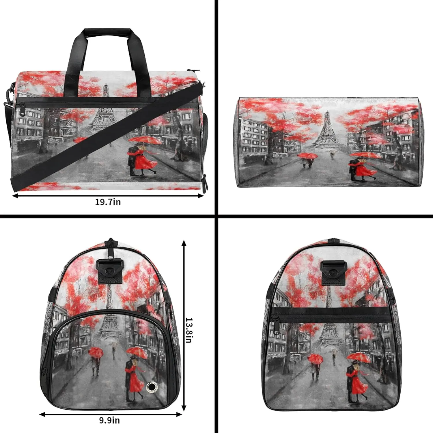 Gym Bag for Women Men Watercolor France Street Travel Duffle Bag with Shoe Compartment Waterproof Sports Tote Bags Large Overnight Weekender Bags for Travel Swimming Gym Yoga Dance