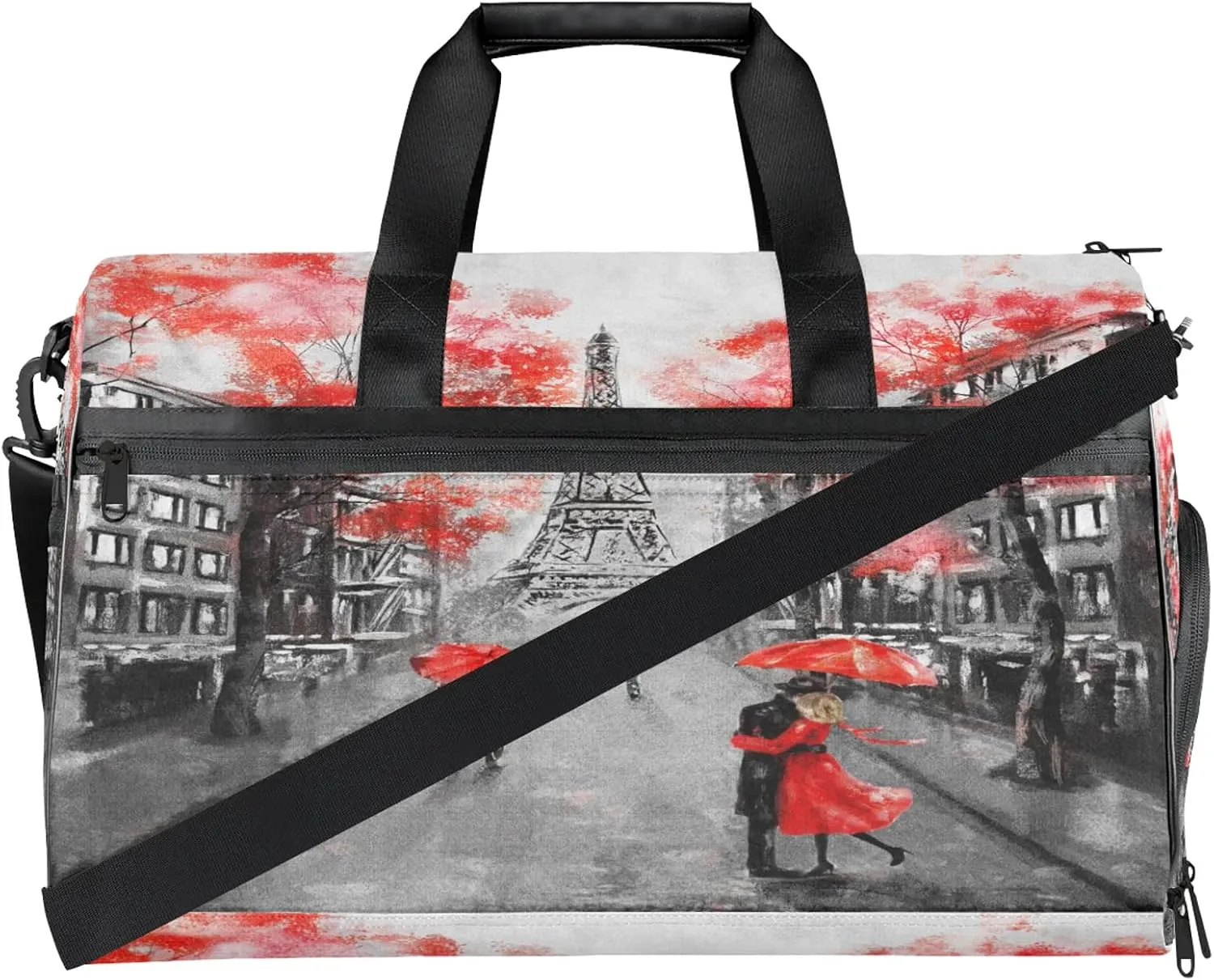 Gym Bag for Women Men Watercolor France Street Travel Duffle Bag with Shoe Compartment Waterproof Sports Tote Bags Large Overnight Weekender Bags for Travel Swimming Gym Yoga Dance