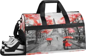 Gym Bag for Women Men Watercolor France Street Travel Duffle Bag with Shoe Compartment Waterproof Sports Tote Bags Large Overnight Weekender Bags for Travel Swimming Gym Yoga Dance