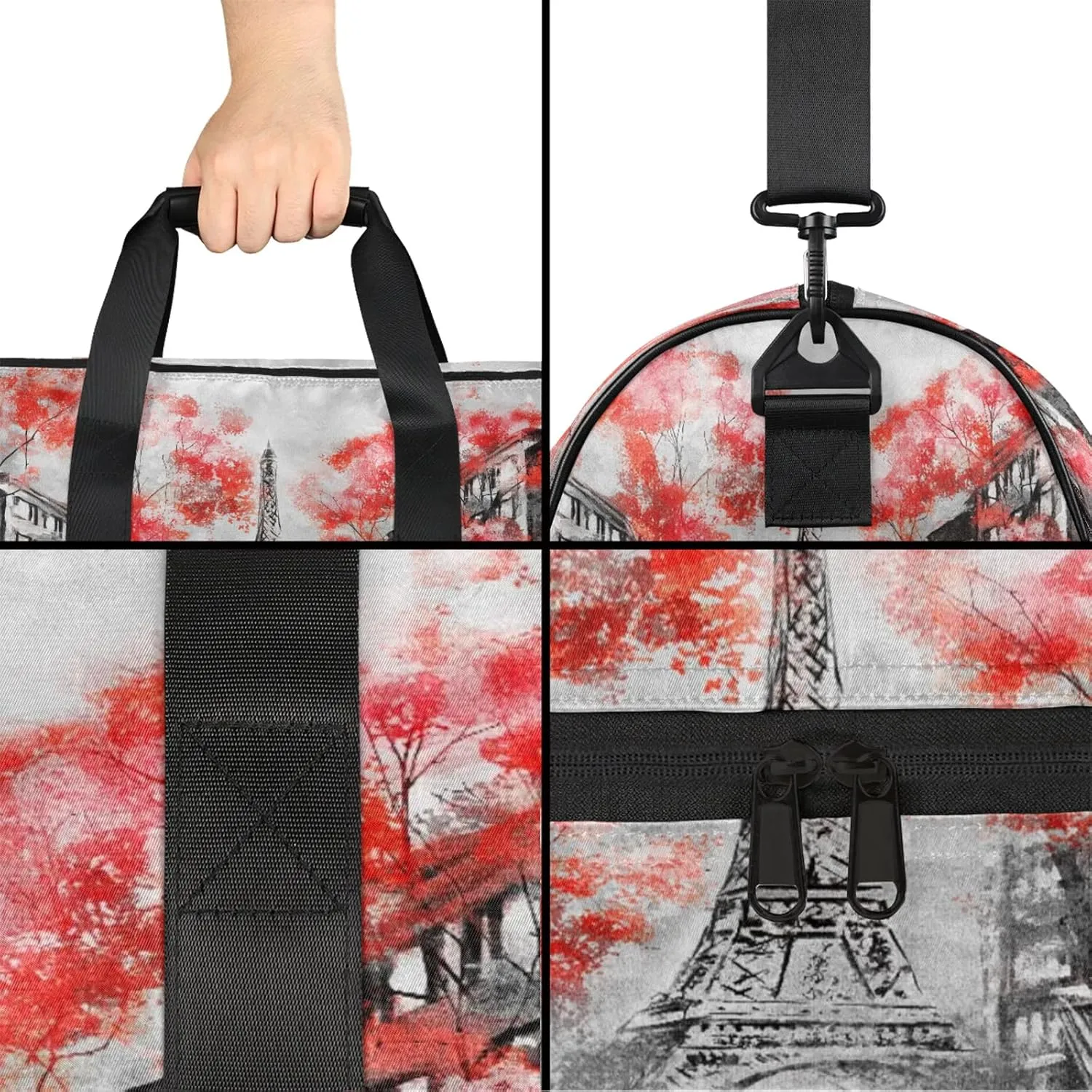 Gym Bag for Women Men Watercolor France Street Travel Duffle Bag with Shoe Compartment Waterproof Sports Tote Bags Large Overnight Weekender Bags for Travel Swimming Gym Yoga Dance