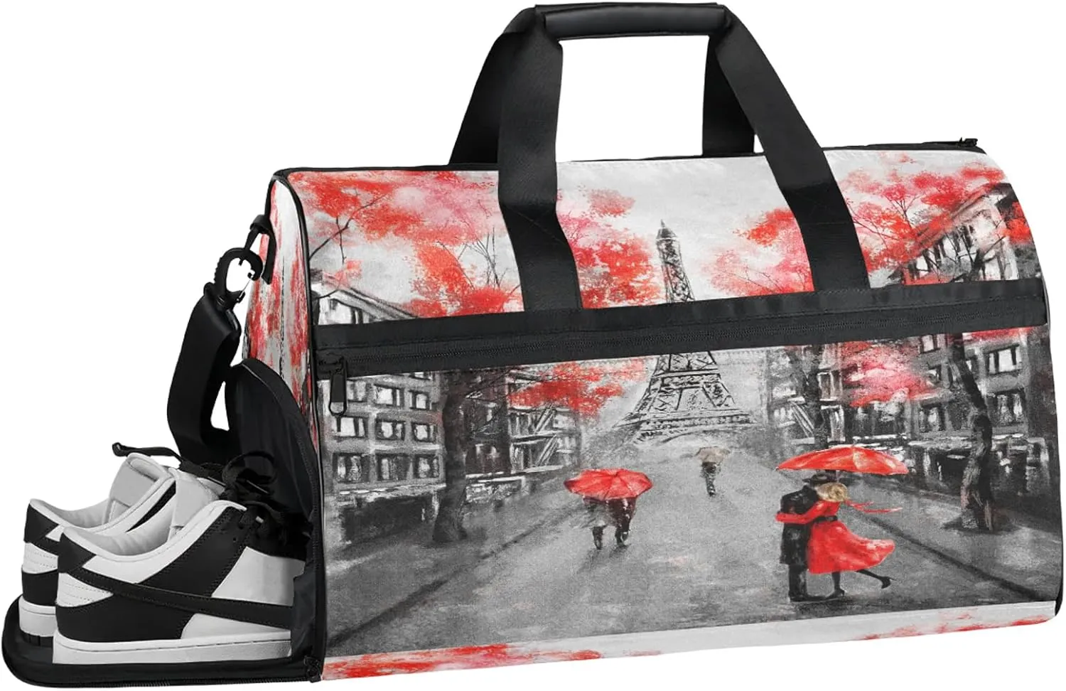 Gym Bag for Women Men Watercolor France Street Travel Duffle Bag with Shoe Compartment Waterproof Sports Tote Bags Large Overnight Weekender Bags for Travel Swimming Gym Yoga Dance