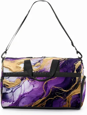 Gym Bag for Women Men, Yoga Bag with Shoe Pocket, Travel Duffel Tote Bag for Plane, Workout, Swimming, Weekend Overnight Bag Carry on Bag Hospital Holdalls, Marble Purple - 2