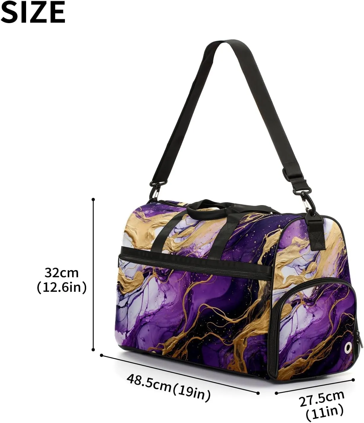 Gym Bag for Women Men, Yoga Bag with Shoe Pocket, Travel Duffel Tote Bag for Plane, Workout, Swimming, Weekend Overnight Bag Carry on Bag Hospital Holdalls, Marble Purple - 2