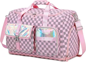 Gym Bag for Women, Travel Bag with Shoes Compartment, Weekender Overnight Duffel Bag with Wet Pocket, Carry On Bag, Pink