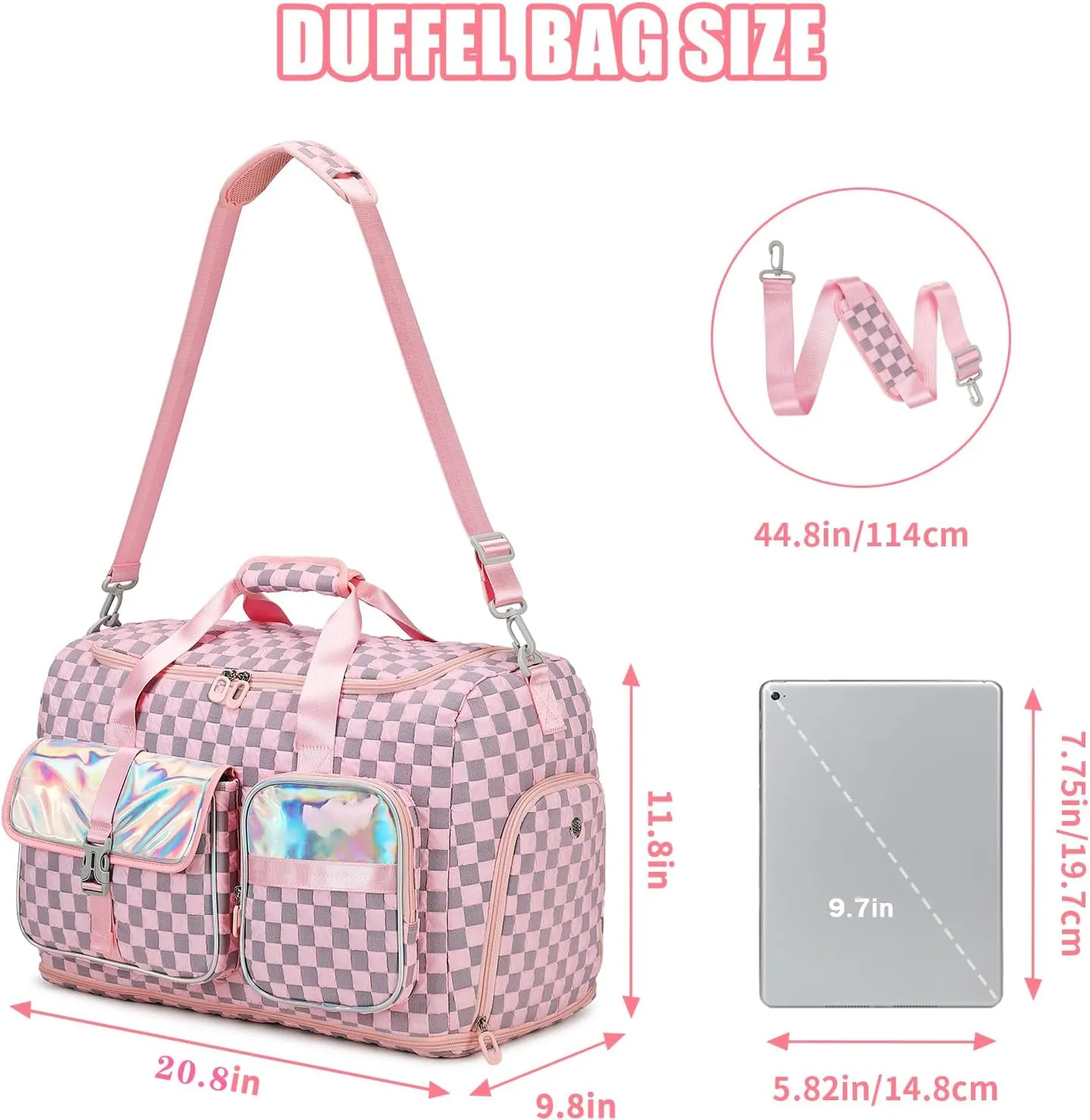 Gym Bag for Women, Travel Bag with Shoes Compartment, Weekender Overnight Duffel Bag with Wet Pocket, Carry On Bag, Pink