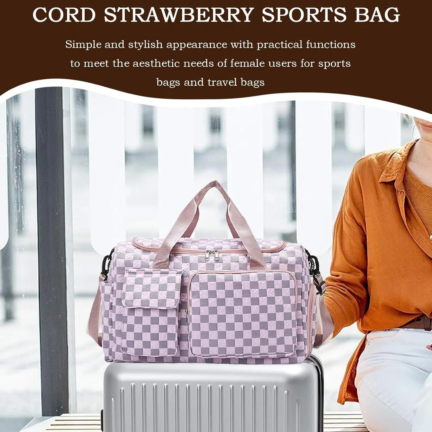 Gym Bag - Large Capacity Duffel Pack | Waterproof Plaid Travel Bag with Shoe Compartment for Camping Swimming Beach Swim Pool Sports Gym