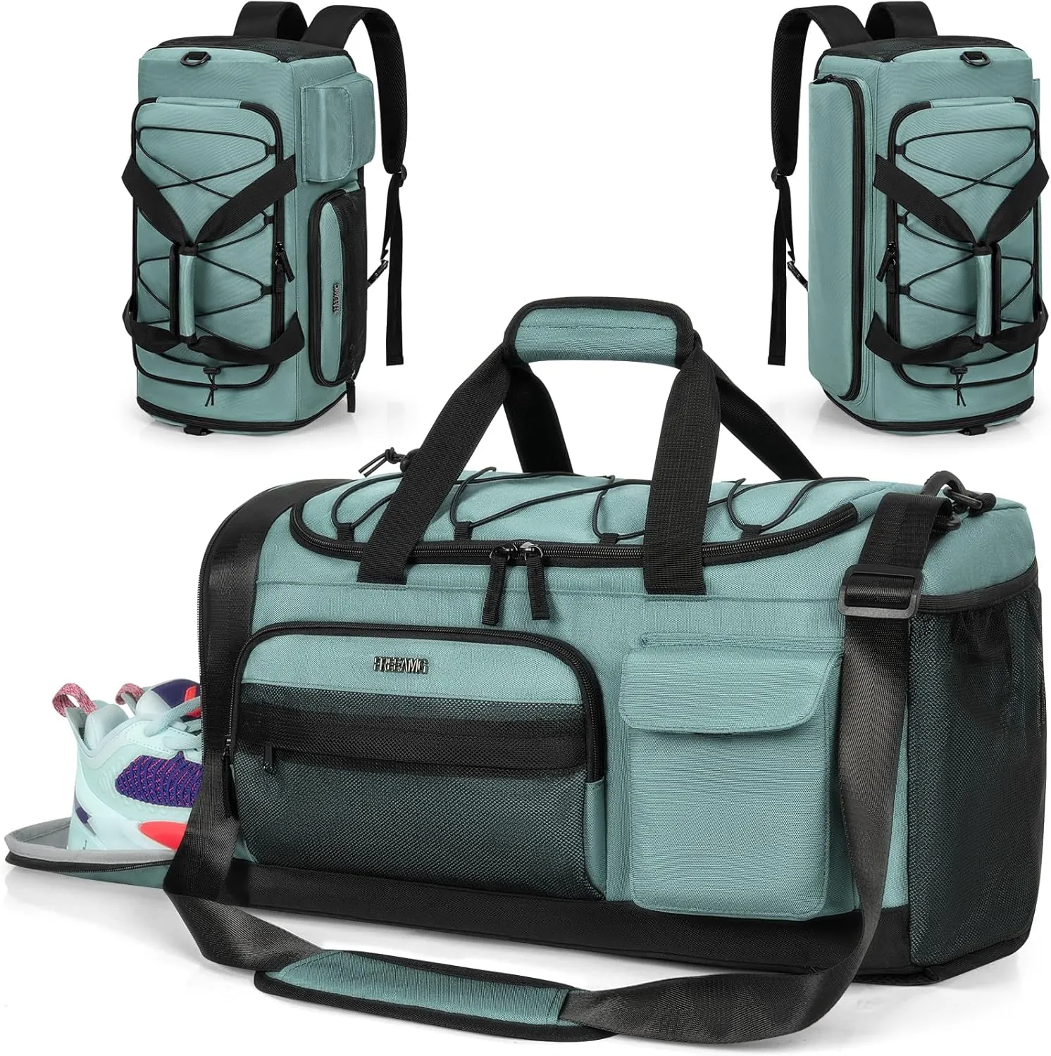 Gym Bag with Shoe Laptop Compartment for Men Women 35L Water-resistant Sports Gym Duffle Backpack Travel Duffle Bag with Wet Pocket Weekender Overnight Carry On Backpack (Blue)
