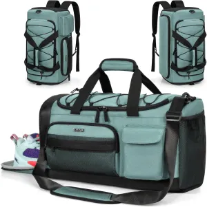 Gym Bag with Shoe Laptop Compartment for Men Women 35L Water-resistant Sports Gym Duffle Backpack Travel Duffle Bag with Wet Pocket Weekender Overnight Carry On Backpack (Blue)
