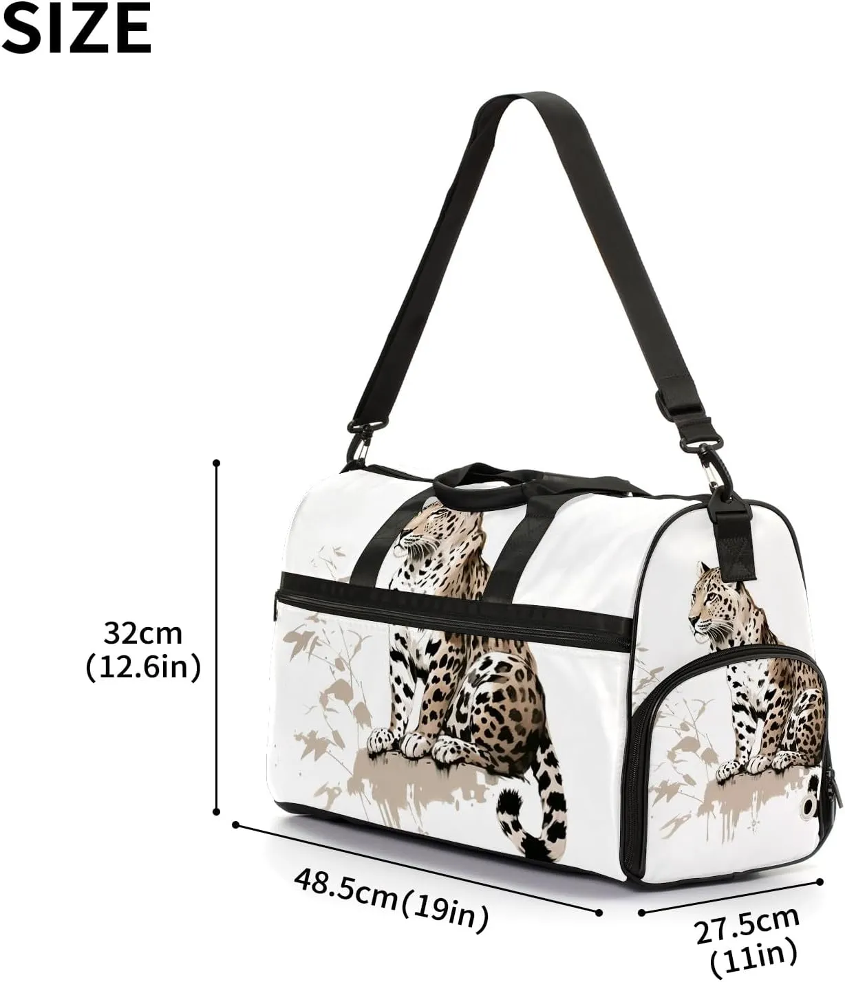 Gym Bag Women's Sports Yoga Bag - Fits up to 13.3" Laptop   Shoe Compartment, Overnight Weekender Bag Travel Bag, Dance Bag, Chinese Painting Cheetah - 2