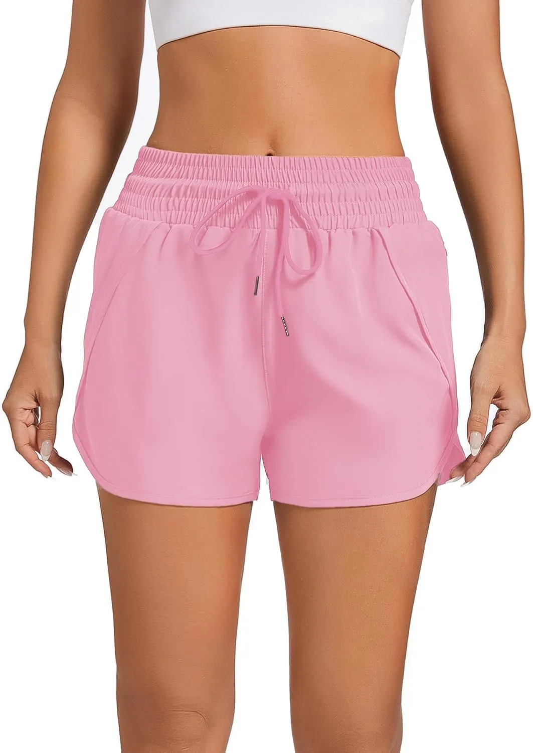 GYMELITE Women's Running Shorts High Waisted Athletic Workout Shorts Gym Quick Dry Casual Shorts with Liner Zipper Pocket