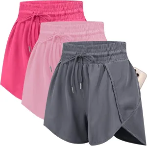 GYMELITE Women's Running Shorts High Waisted Athletic Workout Shorts Gym Quick Dry Casual Shorts with Liner Zipper Pocket
