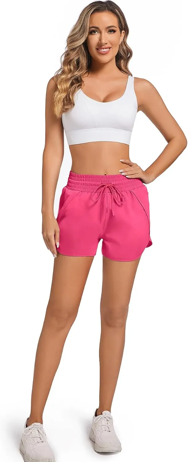 GYMELITE Women's Running Shorts High Waisted Athletic Workout Shorts Gym Quick Dry Casual Shorts with Liner Zipper Pocket