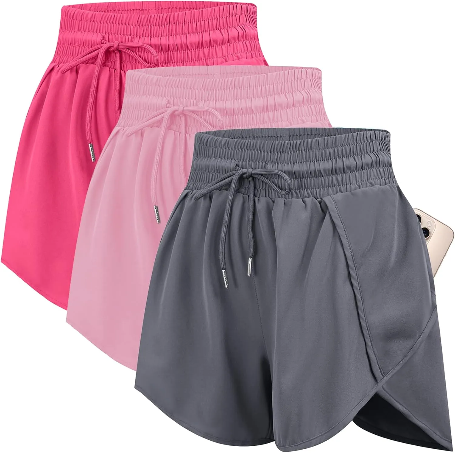 GYMELITE Women's Running Shorts High Waisted Athletic Workout Shorts Gym Quick Dry Casual Shorts with Liner Zipper Pocket
