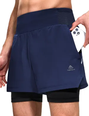 Haimont Men's 2 in 1 Running Shorts with Zipper Pockets Quick Dry Athletic Gym Workout Shorts with Liner