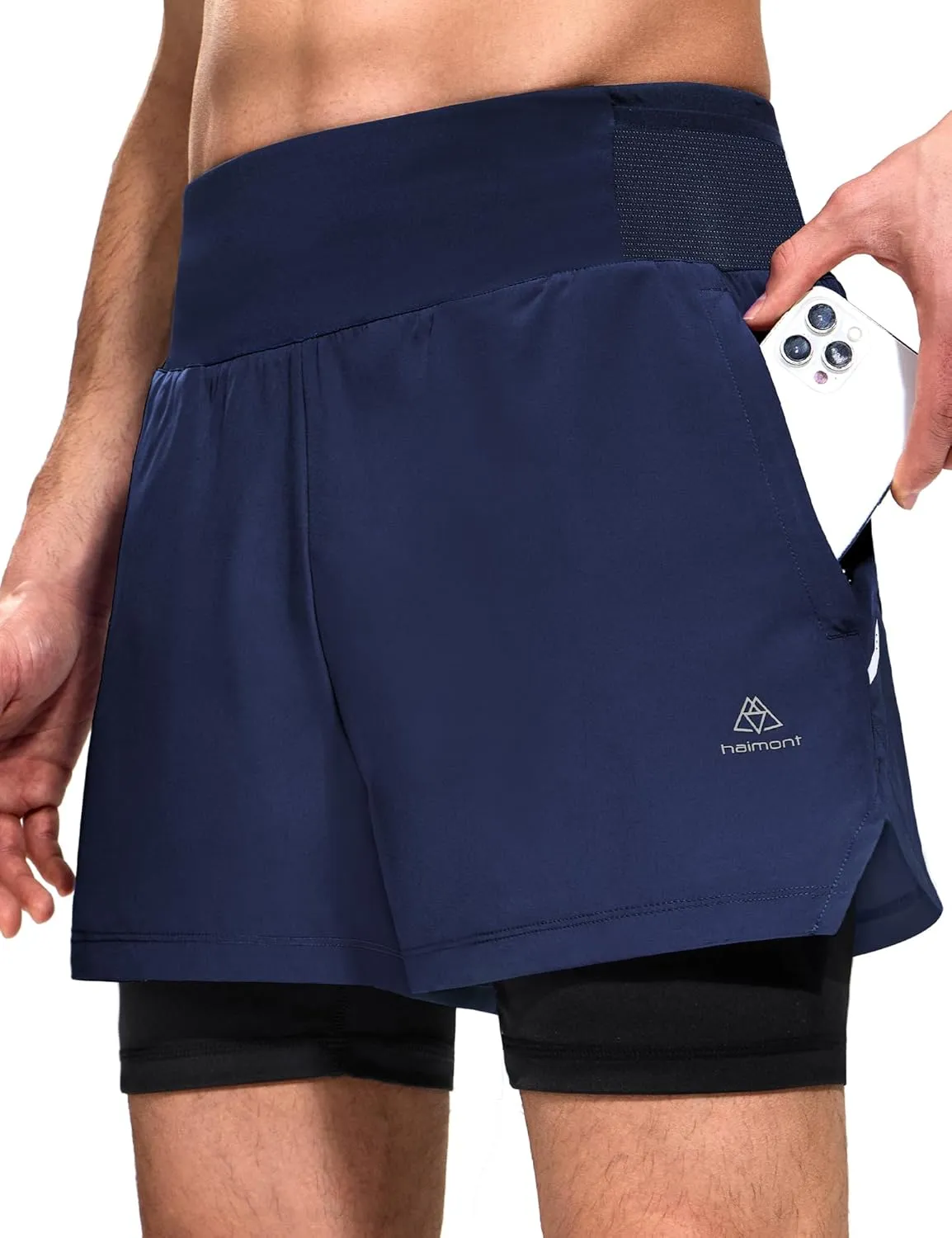 Haimont Men's 2 in 1 Running Shorts with Zipper Pockets Quick Dry Athletic Gym Workout Shorts with Liner