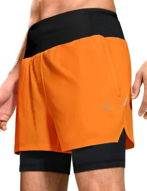 Haimont Men's 2 in 1 Running Shorts with Zipper Pockets Quick Dry Athletic Gym Workout Shorts with Liner