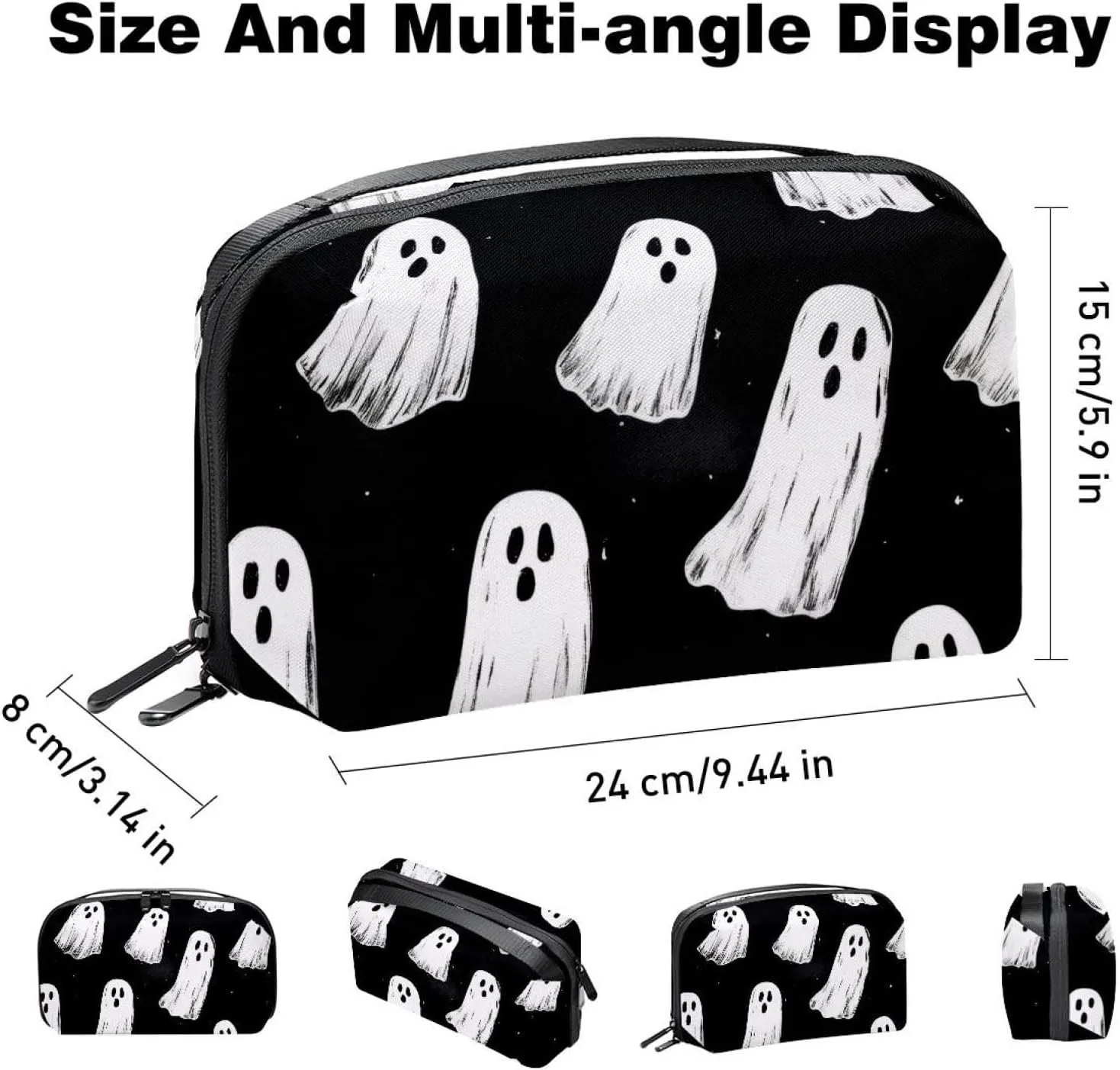 Halloween Ghosts Background Spooky Pattern Electronics Organizer, Cord Cable Storage Bag Waterproof for Home Travelling, Electronic Accessories Case for Charge Mouse USB SD Card Hard Drives