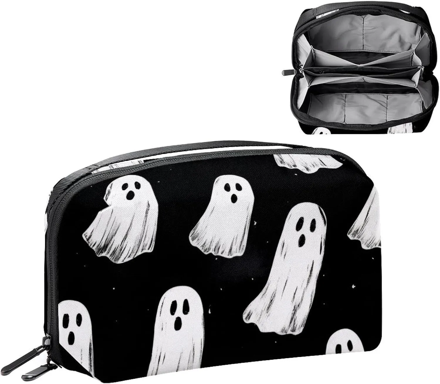 Halloween Ghosts Background Spooky Pattern Electronics Organizer, Cord Cable Storage Bag Waterproof for Home Travelling, Electronic Accessories Case for Charge Mouse USB SD Card Hard Drives