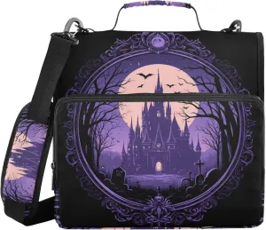 Halloween Goth Castle Purple Office Binder Organizer with Shoulder Strap Multi-Pocket 1.5 Inch 3 Rings Storage Bag Portfolio Binder Office Supplies