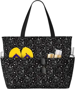 Halloween Moody Pumpkin Large Beach Tote Bag for Women Extra Large Capacity Waterproof Sandproof Pool Bag Suitable for Gym Swimming Pool Travel Groceries