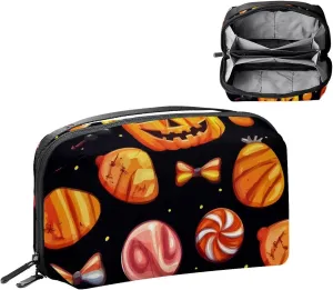Halloween Pattern with Candy Elements Electronics Organizer, Cord Cable Storage Bag Waterproof for Home Travelling, Electronic Accessories Case for Charge Mouse USB SD Card Hard Drives