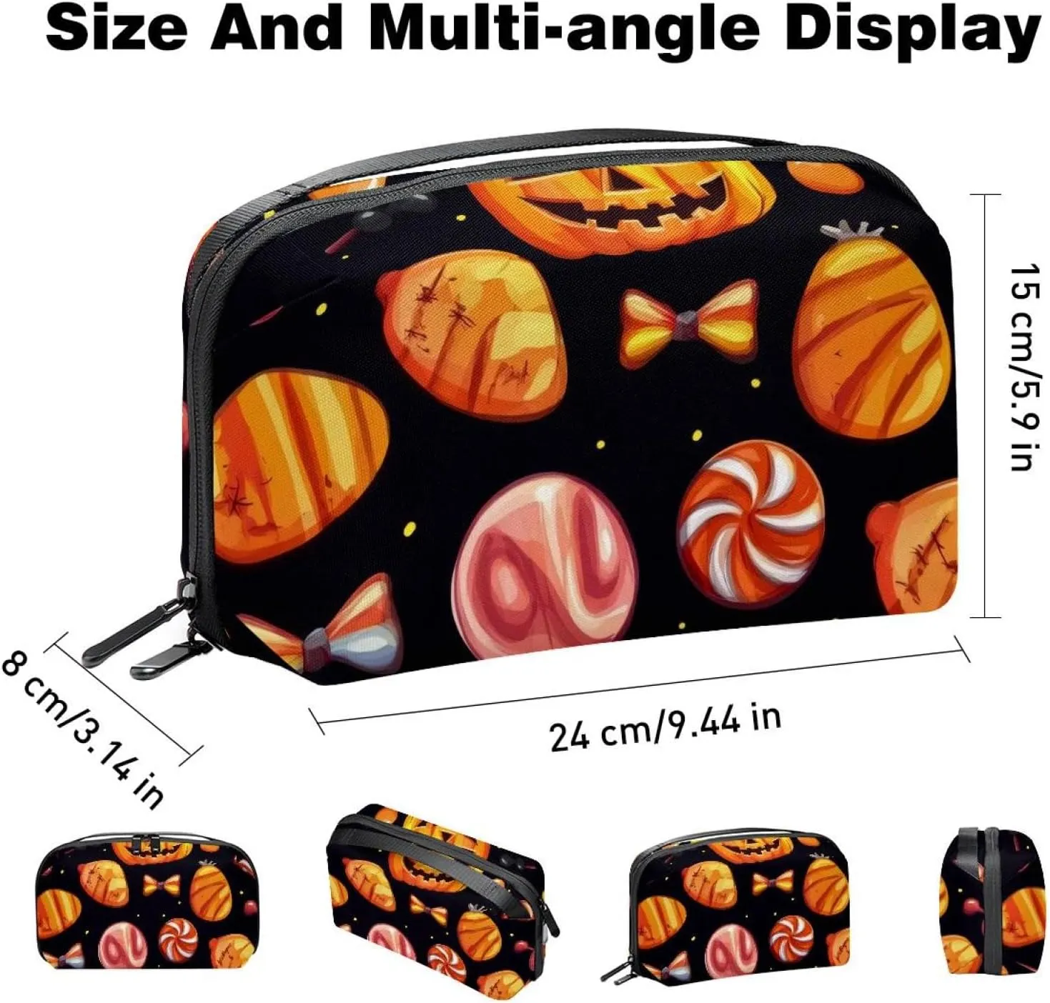 Halloween Pattern with Candy Elements Electronics Organizer, Cord Cable Storage Bag Waterproof for Home Travelling, Electronic Accessories Case for Charge Mouse USB SD Card Hard Drives