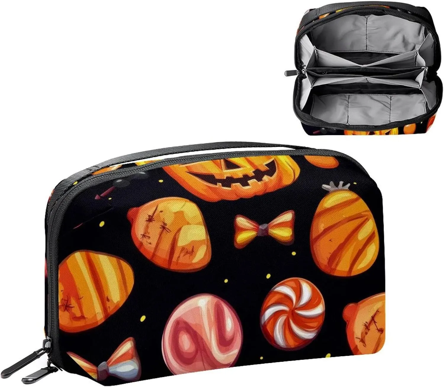 Halloween Pattern with Candy Elements Electronics Organizer, Cord Cable Storage Bag Waterproof for Home Travelling, Electronic Accessories Case for Charge Mouse USB SD Card Hard Drives