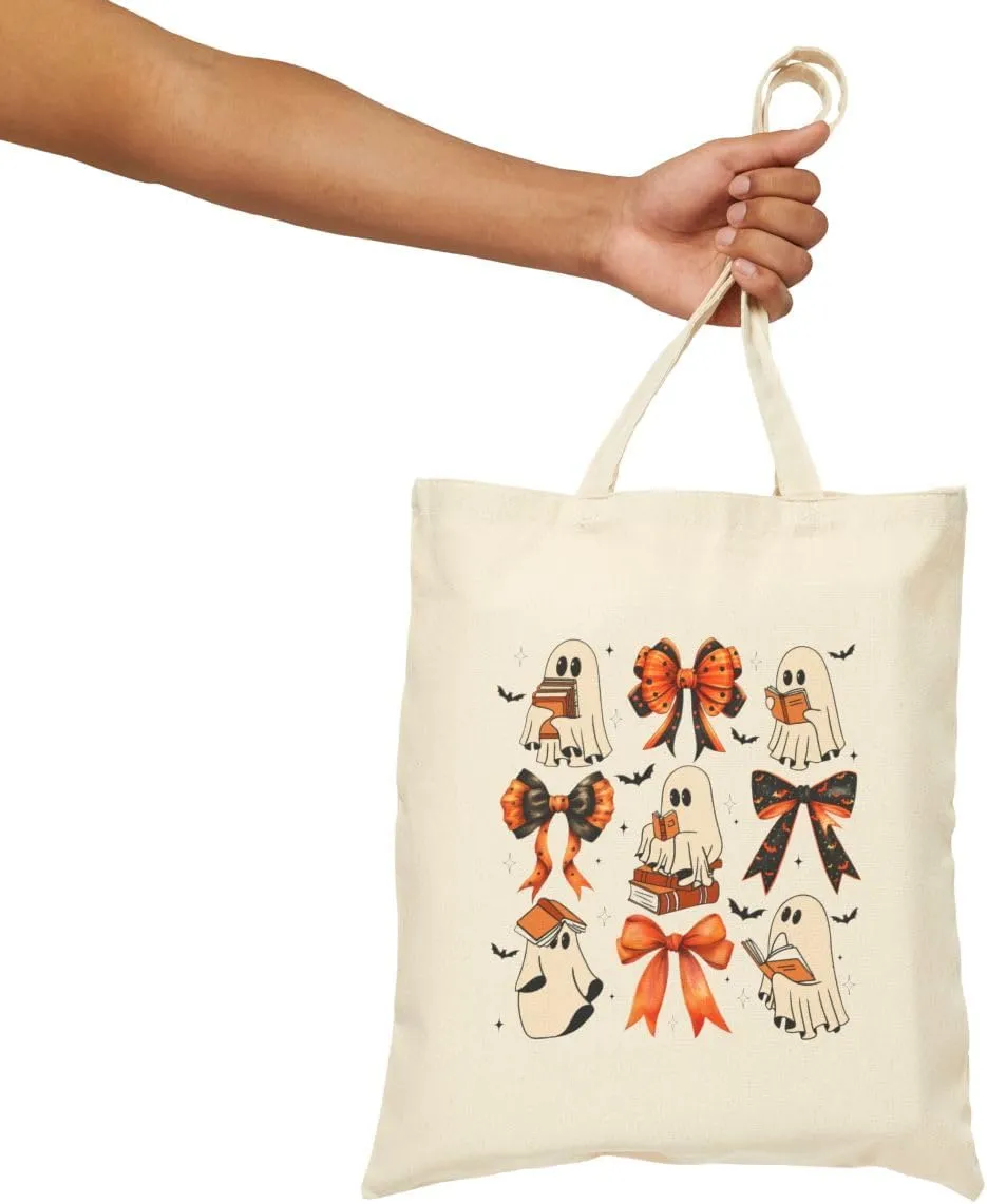 Halloween Spooky Ghost Coqueete Tote Bag, 100% Cotton Canvas for Shopping, Grocery Carry Bag, Library Book Bag