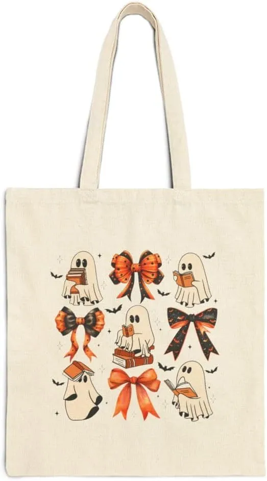 Halloween Spooky Ghost Coqueete Tote Bag, 100% Cotton Canvas for Shopping, Grocery Carry Bag, Library Book Bag
