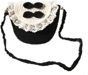 Handmade Knitted Cute Bow Handbag Shoulder Bag for Women Lace Crossbody Bag Wallet Bosom Friend Gifts (black 2)