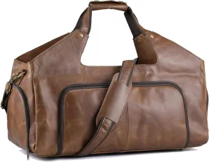 Handmade World Handcrafted Full Grain Buffalo Leather Duffle Bag - The ' Leather Wanderer ' | Versatile Business, Sports, and Travel Luggage | Gym-Ready Overnight Weekender for Men and Women