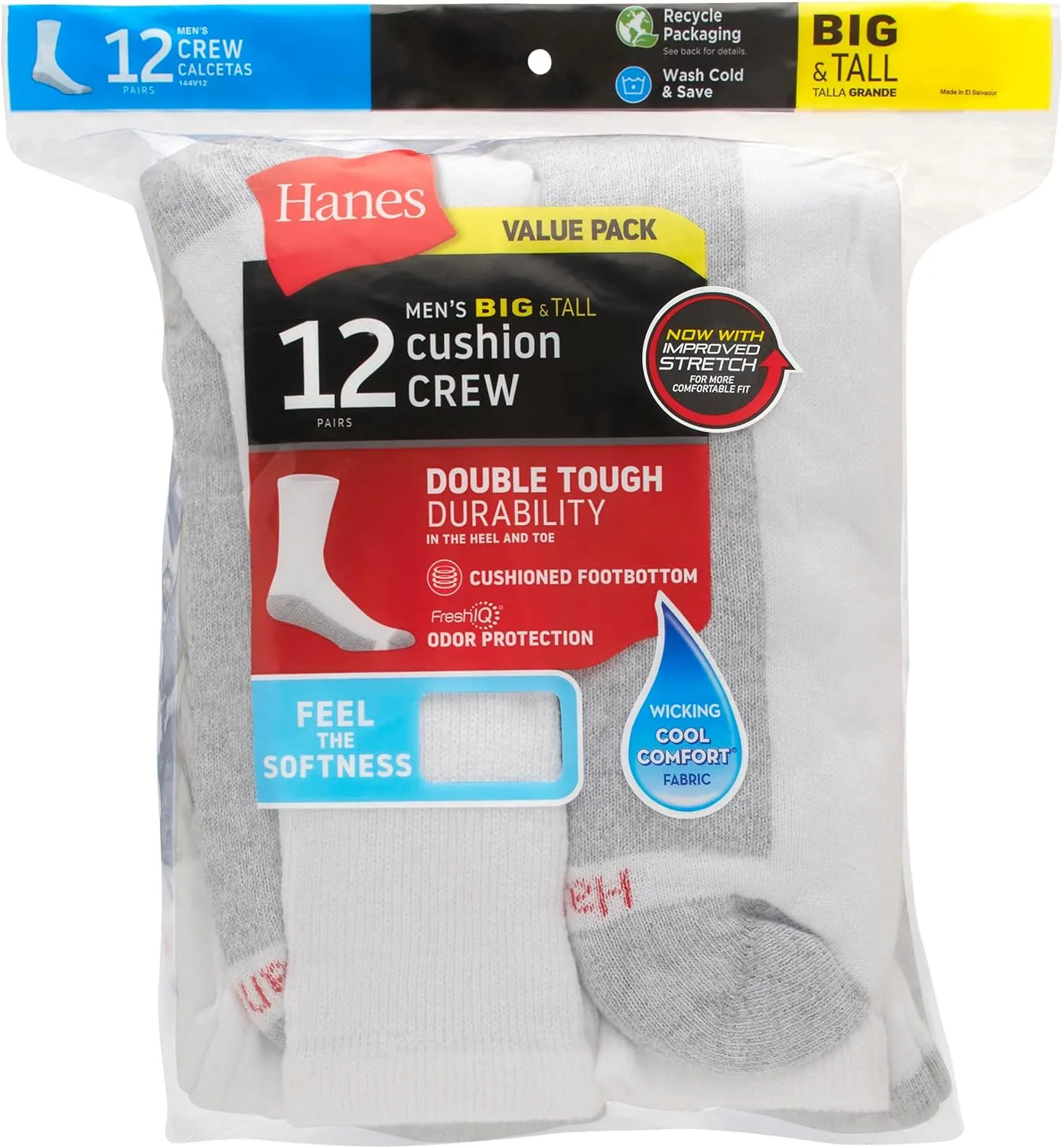 Hanes Men's Double Tough Crew Socks, 12-Pair Pack