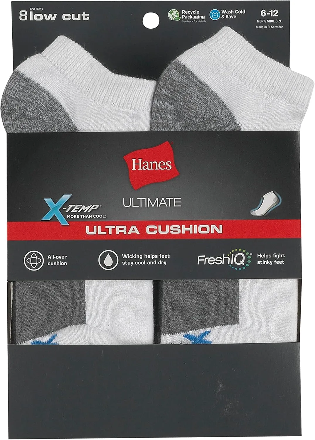 Hanes Men's Max Cushion Low Cut Socks, 6 and 8 Packs