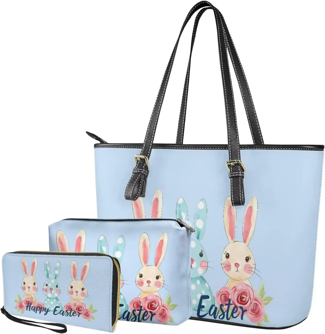 Happy Easter Fashion Business Office Work Handbag Purse 3Pcs Set