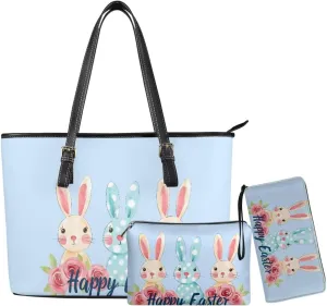 Happy Easter Fashion Business Office Work Handbag Purse 3Pcs Set