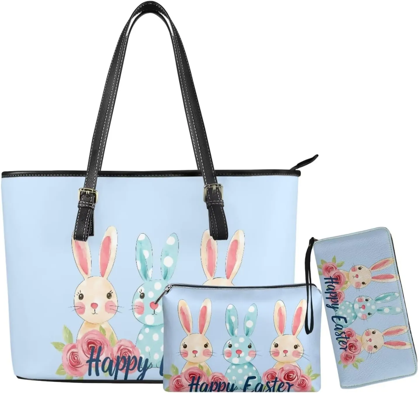 Happy Easter Fashion Business Office Work Handbag Purse 3Pcs Set